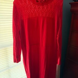 LOFT Vibrant Red Long Sleeve Dress